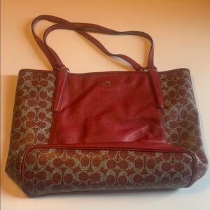 Coach Red and Brown Shoulder Bag with Signature Design